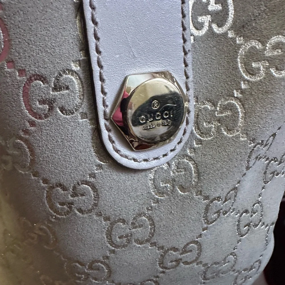 GUCCI GG SUEDE LEATHER TOTE BAG HAND BAG IVORY BEIGE excellent condition. - Picture 4 of 10